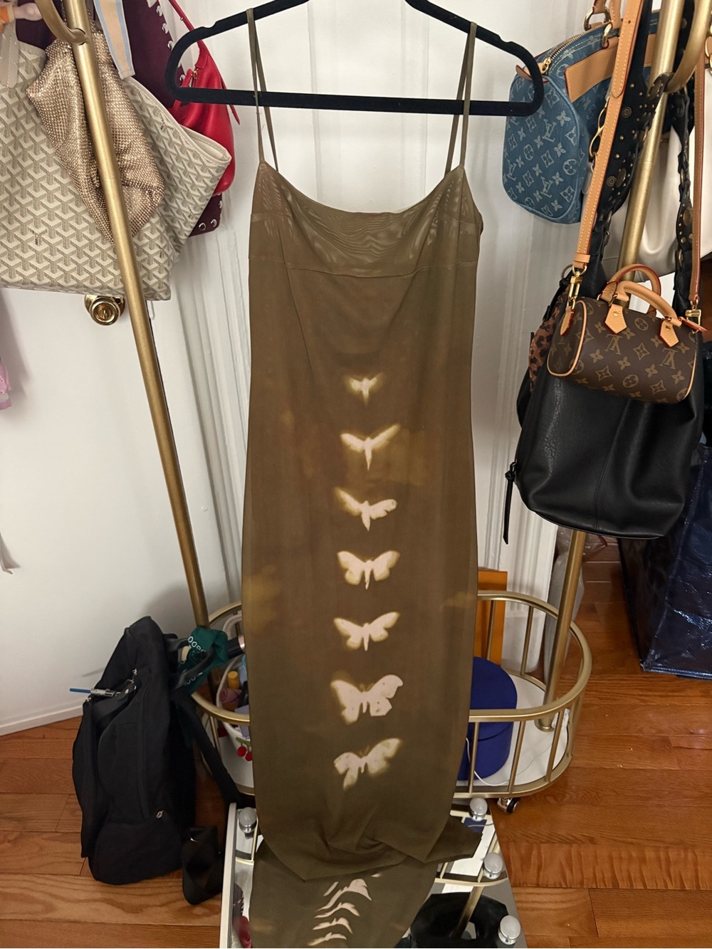 Superdown Slip Maxi Dress with Butterfly Motif - Olive